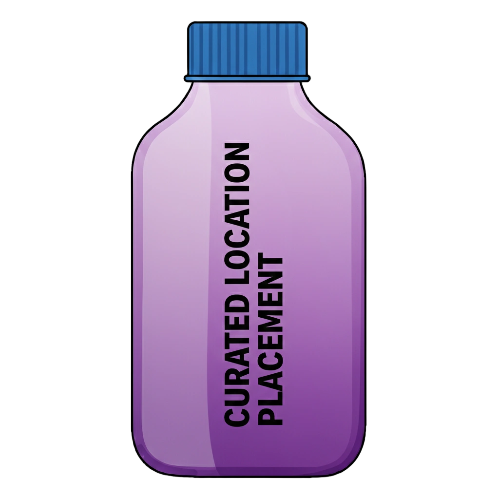 Orange gradient FreeWaterJA bottle with green cap and bold black text reading CURATED LOCATION PLACEMENT emphasizing strategic distribution, sponsor visibility, and celebrant-centric impact across coalition zones